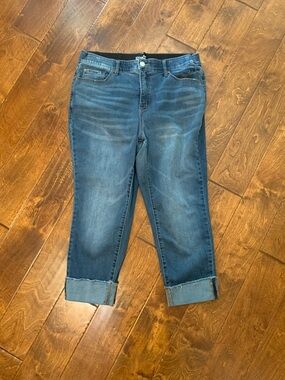 Terra & Sky Dark Blue Cropped Ankle Jeans with Cuffed Hem